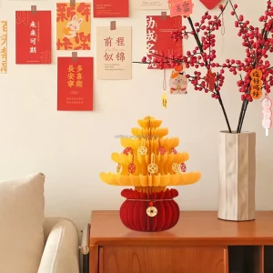 Chinese New Year Get Rich Home Tree Ornaments Honeycomb Paper Decor Luxury Paper Ornaments