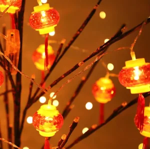 Chinese New Year LED String Lights Battery Powered IP44 Chinese Knot Red Lantern Outdoor Holiday Decorations