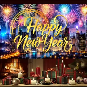 Chinese New Year Party Banner Fireworks and Balloons Customizable Backdrop 100% Polyester Birthday Wedding Hanging Decoration