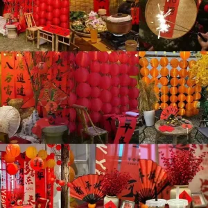 Chinese New Year Red Paper Lantern Antique Festival Festive Wedding Character Shop Shopping Mall Window Hanging Decoration
