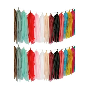Chinese Party Supplies Decorative Home Wall Hanging Decor Decoration Colorful Red White Green Black Tissue Paper Tassel Garland