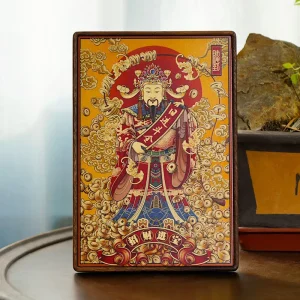 Chinese Style Rectangle Brass Solid Wood Wealth Attracting God Wealth Pattern Tabletop Home Decoration