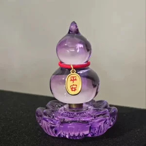 ChineseFuLuglass Gourd decoration Transparent Colored Crystal Craftsmanship Paired With Lotus Base Wedding and New Home Opening Gift