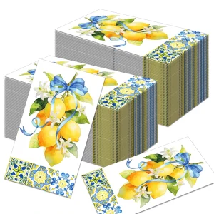 Chinoiserie Lemon Guest Napkins Blue Tile Disposable Paper Dinner Napkin Bathroom Hand Towels for Wedding Party Supplies