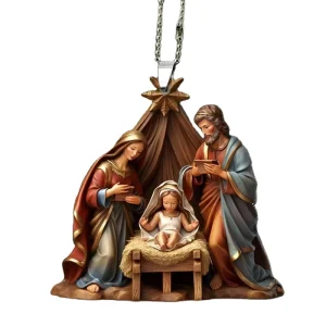 Christian Christmas Gift Nativity Scene Barn Xmas Tree Hanging Ornament Decor Home Interior Adornment Mini Scupltures
