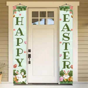 Christian Holy Week Easter Calligraphy Couplet Church Yard Decoration Circle Flag with Cross Pattern for Outdoor Use