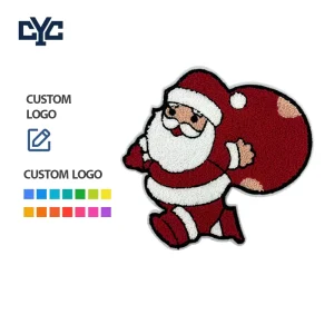 Christmas 3D PVC Smiling Santa Claus Chenille Embroidery Badge Fluffy Loop Pile Xmas Holiday Cartoon Chenille Patch