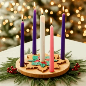 Christmas Advent Wreath Candle Holder Wood Nativity Candle Tray for Xmas Candles Decorations