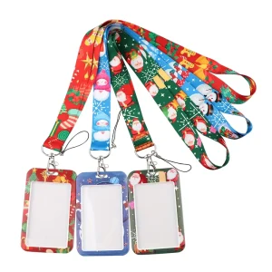 Christmas Anime Snowman and Tree Phone Lanyard Polyester Card Holder with Santa Neck Straps for Student Bus and Bus Card