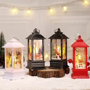 Christmas Atmosphere Battery Operated LED Light Decorative Realistic 3D Flame Small Wind Lantern Portable Holiday Party Lamps