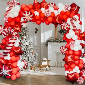 Christmas Balloon Garland Kit Candy Cane Deer Light Bulb Foil Balloons Winter Holiday Front Door Home Party Decor Supplies