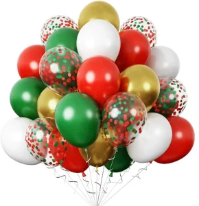 Christmas Balloons 30Pcs Metallic Gold 12Inch Red Green Confetti Balloons for Happy New Year Merry Christmas Party Decoration
