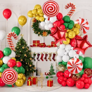 Christmas Balloons Garland Arch Kit 133PCS Red Green White Xmas Balloons Different Sizes 18 12 5 Inch Balloons
