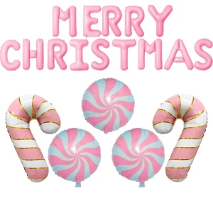 Christmas Balloons pink Red Green Candy Cane Letter Lollipop Reindeer Santa Claus Tree Foil Party Decor New Year Supplies Set