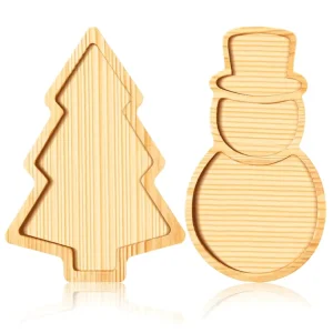 Christmas Bamboo Dinner Plates Reusable Wood Food Decorative Dessert Serving Tray for Kitchen