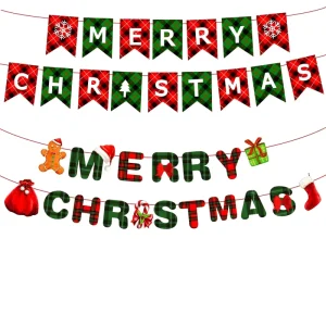 Christmas Banner Garland Decorations for Holiday Party Paper Cartoon Santa Hanging Flags Bunting