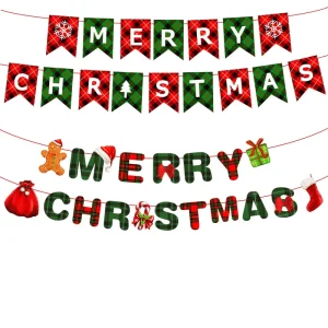 Christmas Banner Garland Decorations for Holiday Party Paper Cartoon Santa Hanging Flags Christmas Bunting