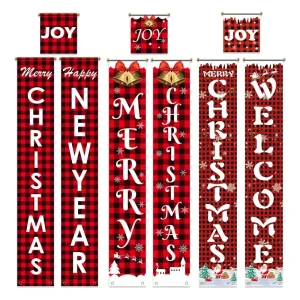 Christmas Banners Wall Hang Flag Santa Claus Snowman Merry Christmas Porch Sign Hanging Decorative Halloween Door Banner