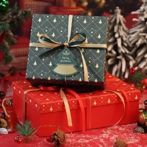Christmas Box Printing Merry Christmas Gift Packaging Boxes with Ribbon and Card and Paper Bag