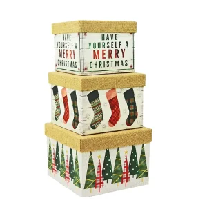 Christmas Boxes Holiday Separate Boxes with Burlap Covers Exquisite Gift Box