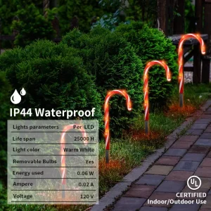 Christmas Candy Cane LED Stake Lights 120V US Plug IP44 Waterproof Custom Color 25000 Hours Outdoor for Garden Yard