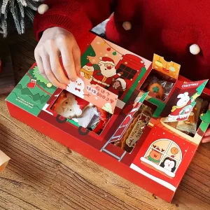 Christmas Candy Gift Packaging Box with Window Design and Shopping Bag Holiday Surprise Box Custom Logo
