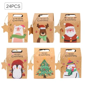 Christmas Candy Paper Gift Boxes Kraft Xmas Cookie Packaging Boxes with Star Tags for Party