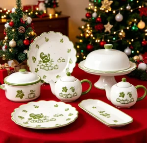 Christmas Capybara Ceramic Dinnerware Set Festive Animal Shaped Plates Jars Trays for Holiday Party Table Decor