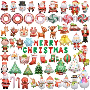 Christmas Cartoon Animal Shaped Foil Balloons Santa Claus Merry Christmas Decorations New Years Eve Festive Supplies