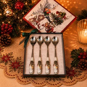 Christmas Cartoon Scene Eco-Friendly 4-Piece Spoons With Gift Box Stainless Steel Dessert & Coffee Spoon Set Tableware