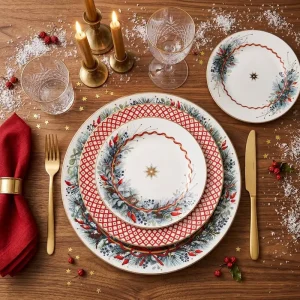 Christmas Ceramic Dinner Plate Set Holiday Decorative Porcelain Dishes Wedding Gift Hotel Tableware Party Bulk Order