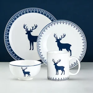 Christmas Ceramic Dinnerware Set with Santa Snowman Printed Plates Bowls Custom Holiday Tableware for Home Party Gift Promotion
