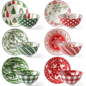 Christmas Ceramic Plate and Bowl Set Holiday Themed Tableware