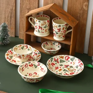 Christmas Ceramic Tableware Set Mug Bowl Plate for Christmas Party Ceramic Tableware Set