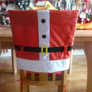 Christmas Chair Decoration Red Plush Velvet Christmas Chair Back Covers with Belt