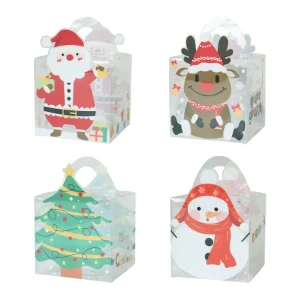 Christmas Clear PVC Gift Box With Handle Xmas Party Favor Candy Cookie Packaging Box Holiday Treat Boxes for Chocolate Biscuit
