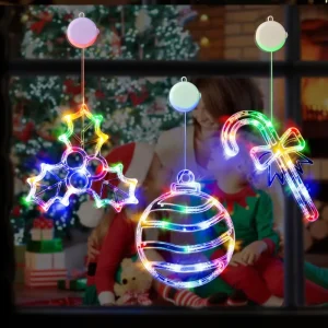 Christmas Coloured Window Lights Christmas Baubles Holly Berries Candy Canes LED Suction Cup Lights Christmas Decorations