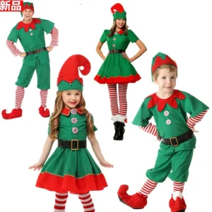 Christmas Costumes Children’s Fairy Costume Family Cosplay Halloween Fairy Men and Women Green Christmas Costumes
