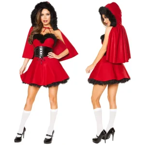 Christmas Costumes Dresses for Adult Girls Women Carnival Cute Sweet Outfit Party Costumes With Cloak