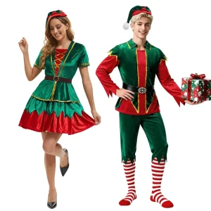Christmas Costumes Green Christmas Dresses Men’s and Women’s Adult Couple Stage Performance Outfits