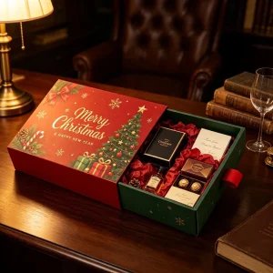 Christmas Custom Packaging Gift Box with Lid Gold Stamp Corrugated Paper Holiday Box for Candy Display