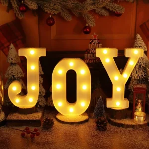 Christmas Decorations Battery Operated LED Warm White Glowing Letter Lights JOY Sign Mantel Party Celebration Lighting Lights