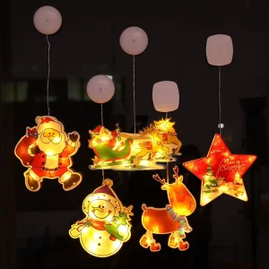 Christmas Decorations Scene Layout Christmas Lights Hanging Ornaments for Store Mall Windows Christmas Tree Old Man Santa Claus
