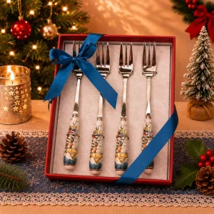 Christmas Design Eco Friendly 4 Piece Forks With Gift Box Stainless Steel Dessert & Coffee Fork Set Tableware