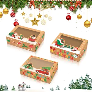 Christmas Dessert Biscuit Kraft Paper Gift Boxes with Clear PVC Window