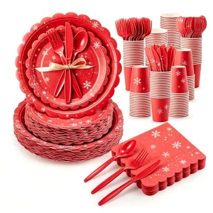 Christmas Disposable Paper Party Tableware Set with Paper Plates Cups Napkins for Birthdays Graduation Wedding Festivals