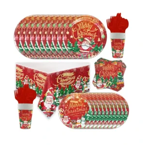 Christmas Disposable Paper Plates Decorative Dinner Set Party Tableware Set Christmas Party Supplies Party Decorate