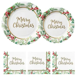 Christmas Disposable Paper Plates and Napkins Set Merry Christmas Party Tableware Decorations for Winter Holiday Parties