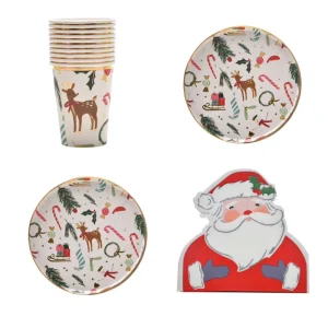 Christmas Disposable Plates Set Party Tableware Set Dinner Christmas Ornaments Paper Plate Disposable Party Holiday Supplies
