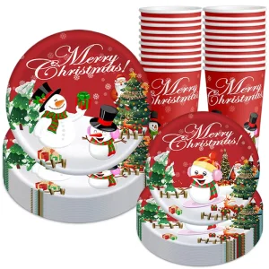 Christmas Disposable Tableware Disposable Bowl Paper Cup Knife and Fork Holiday Style Food Grade Tableware